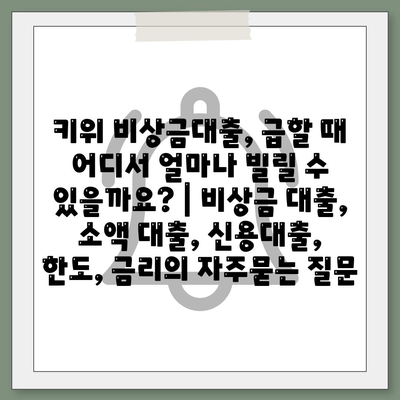 키위 비상금대출, 급할 때 어디서 얼마나 빌릴 수 있을까요? | 비상금 대출, 소액 대출, 신용대출, 한도, 금리