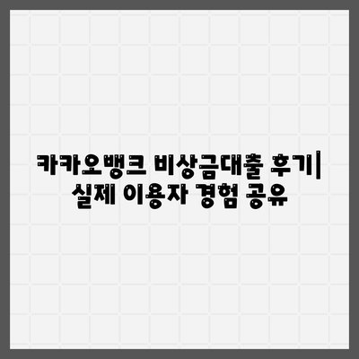 카카오뱅크 비상금대출 후기| 실제 이용자들의 생생한 경험 공유 | 비상금, 대출 후기, 금리, 한도, 장단점