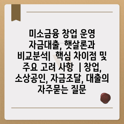 미소금융 창업 운영 자금대출, 햇살론과 비교분석|  핵심 차이점 및 주요 고려 사항  | 창업, 소상공인, 자금조달, 대출