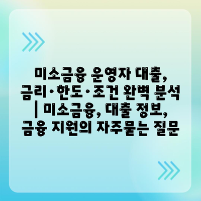 미소금융 운영자 대출, 금리·한도·조건 완벽 분석 | 미소금융, 대출 정보, 금융 지원