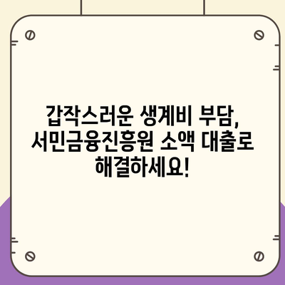 서민금융진흥원 소액 대출로 생계비 걱정 해결하세요! | 생계비 대출, 서민금융, 금융 지원, 저금리 대출