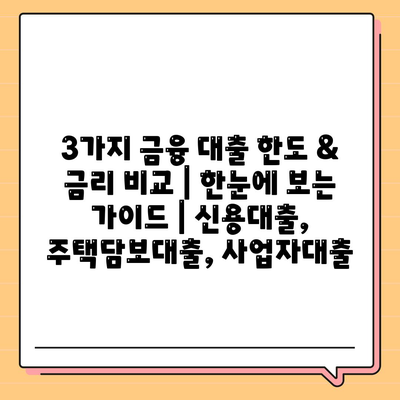 3가지 금융 대출 한도 & 금리 비교| 한눈에 보는 가이드 | 신용대출, 주택담보대출, 사업자대출