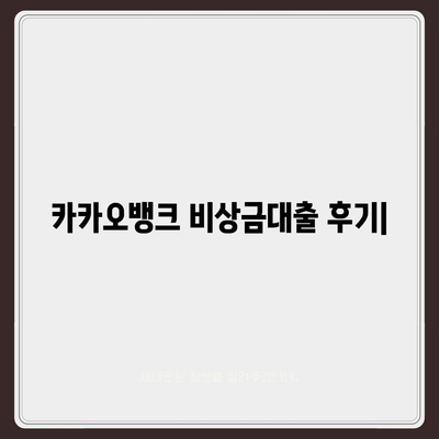 카카오뱅크 비상금대출 후기| 급할 때 유용한  내돈내산 사용 후기 | 비상금, 대출, 금리, 후기, 장단점, 추천