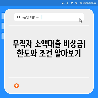 무직자 소액대출 비상금, 한도와 조건 알아보기 | 비상금 마련, 소액대출, 대출 정보, 신용등급