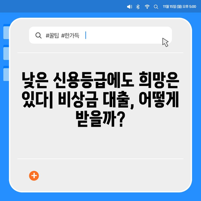 저신용자를 위한 비상금 대출 가이드| 신용등급별 추천 상품 및 대출 조건 비교 | 비상금, 저신용대출, 대출상품 비교