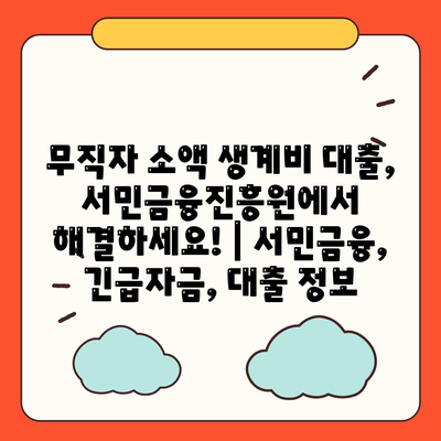 무직자 소액 생계비 대출, 서민금융진흥원에서 해결하세요! | 서민금융, 긴급자금, 대출 정보