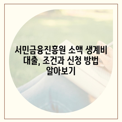 무직자 소액 생계비 대출, 서민금융진흥원에서 어떻게 받을 수 있을까요? | 서민금융, 대출 조건, 신청 방법