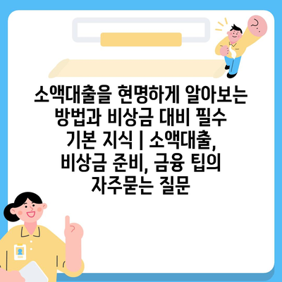 소액대출을 현명하게 알아보는 방법과 비상금 대비 필수 기본 지식 | 소액대출, 비상금 준비, 금융 팁