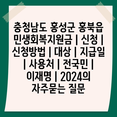 충청남도 홍성군 홍북읍 민생회복지원금 | 신청 | 신청방법 | 대상 | 지급일 | 사용처 | 전국민 | 이재명 | 2024