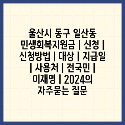 울산시 동구 일산동 민생회복지원금 | 신청 | 신청방법 | 대상 | 지급일 | 사용처 | 전국민 | 이재명 | 2024