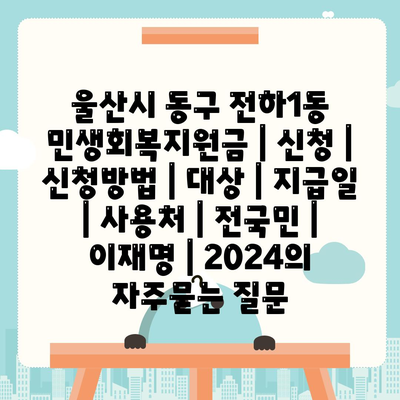 울산시 동구 전하1동 민생회복지원금 | 신청 | 신청방법 | 대상 | 지급일 | 사용처 | 전국민 | 이재명 | 2024