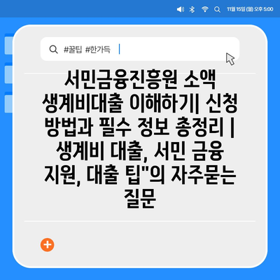 서민금융진흥원 소액 생계비대출 이해하기| 신청 방법과 필수 정보 총정리 | 생계비 대출, 서민 금융 지원, 대출 팁"