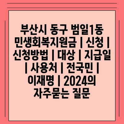 부산시 동구 범일1동 민생회복지원금 | 신청 | 신청방법 | 대상 | 지급일 | 사용처 | 전국민 | 이재명 | 2024