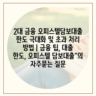 2대 금융 오피스텔담보대출 한도 극대화 및 초과 처리 방법 | 금융 팁, 대출 한도, 오피스텔 담보대출"