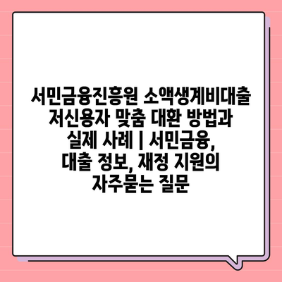 서민금융진흥원 소액생계비대출 저신용자 맞춤 대환 방법과 실제 사례 | 서민금융, 대출 정보, 재정 지원