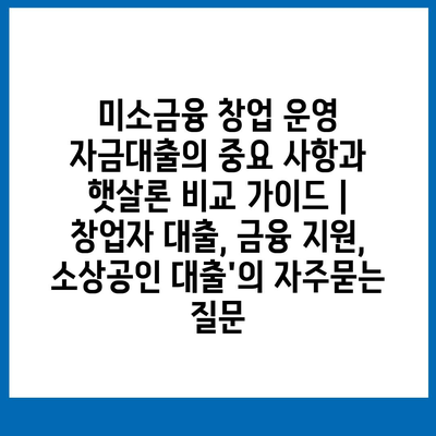 미소금융 창업 운영 자금대출의 중요 사항과 햇살론 비교 가이드 | 창업자 대출, 금융 지원, 소상공인 대출