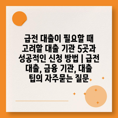 급전 대출이 필요할 때 고려할 대출 기관 5곳과 성공적인 신청 방법 | 급전 대출, 금융 기관, 대출 팁