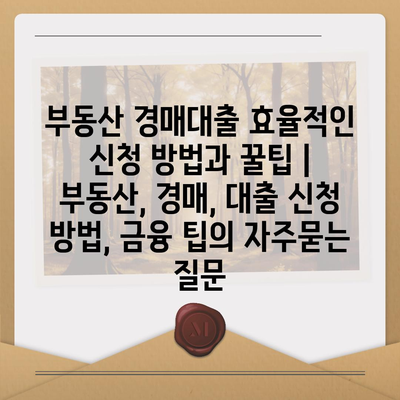 부동산 경매대출 효율적인 신청 방법과 꿀팁 | 부동산, 경매, 대출 신청 방법, 금융 팁