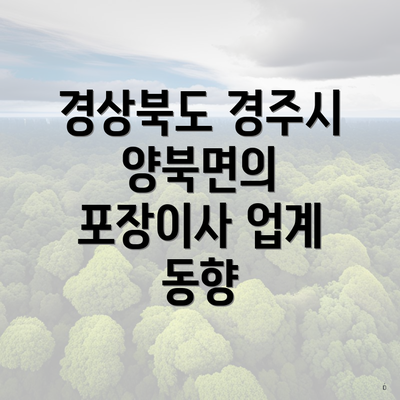 경상북도 경주시 양북면의 포장이사 업계 동향