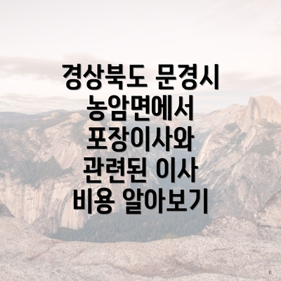 경상북도 문경시 농암면에서 포장이사와 관련된 이사 비용 알아보기