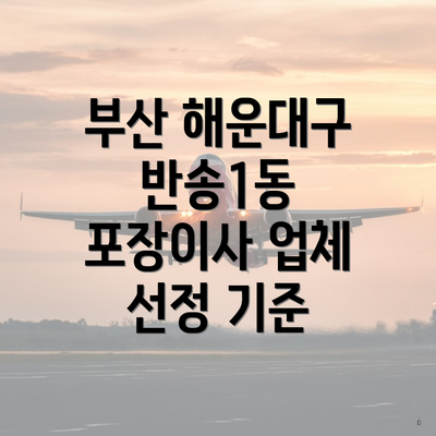 부산 해운대구 반송1동 포장이사 업체 선정 기준