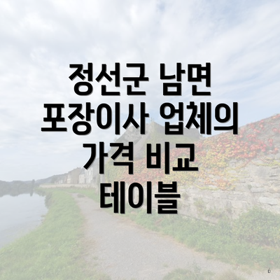 정선군 남면 포장이사 업체의 가격 비교 테이블