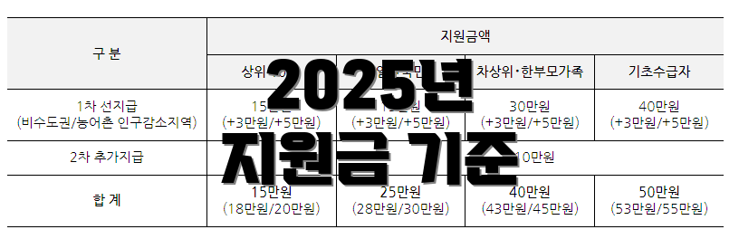 2025년 지원금 기준